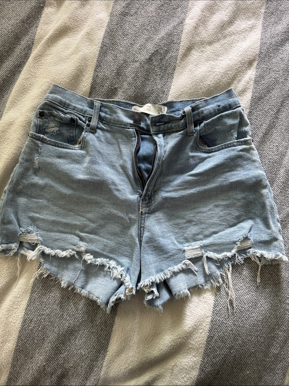 Abercrombie and Fitch High Rise Blue Distressed Denim Women's Shorts